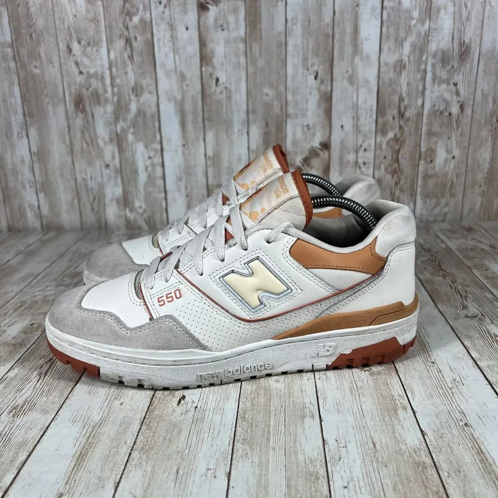 New Balance 550 White‎ Brown Tan Retro Basketball Sneakers Women's Size 10.5